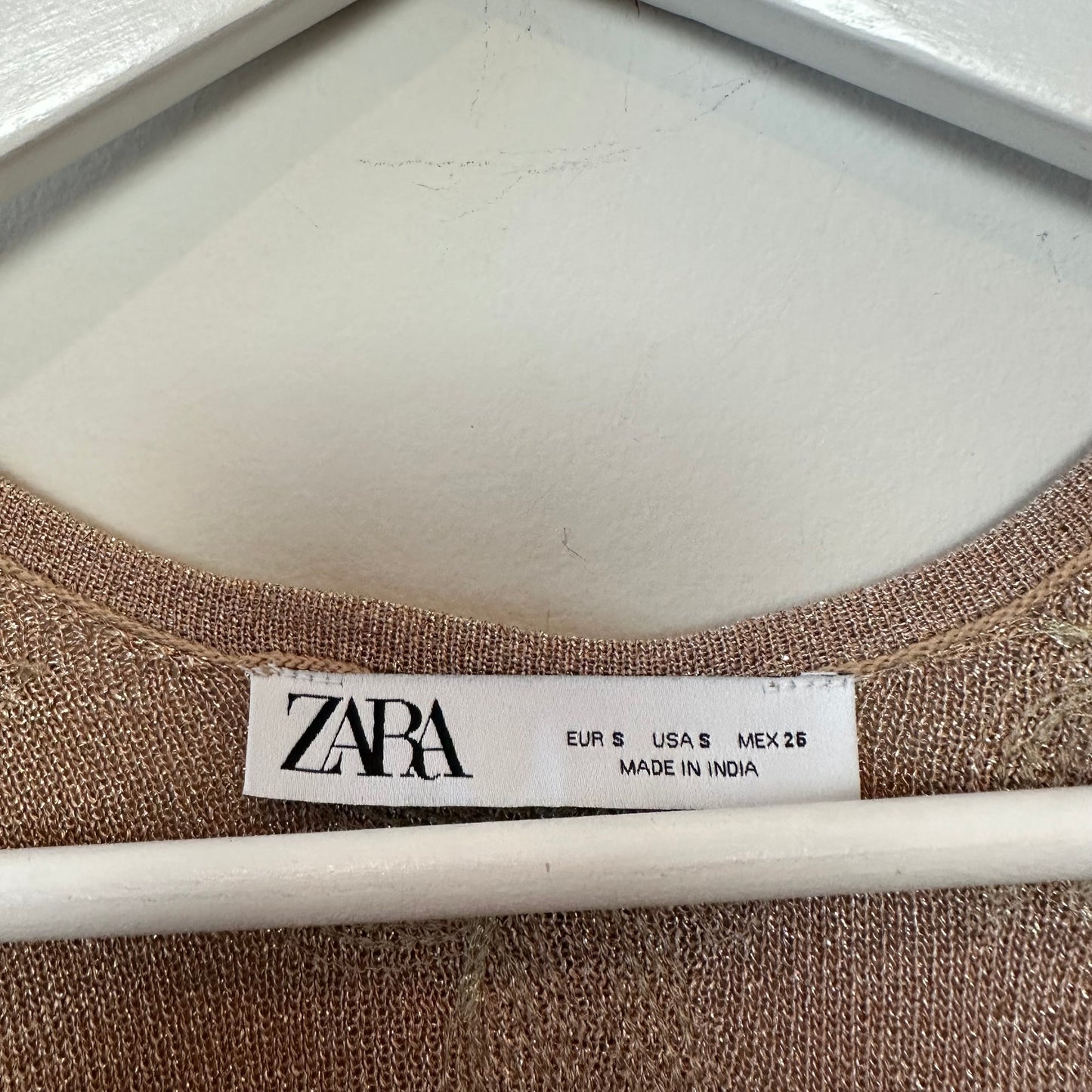 Zara Limited Edition Knit Mini Dress Gold Sequin Long Sleeve Knit Small