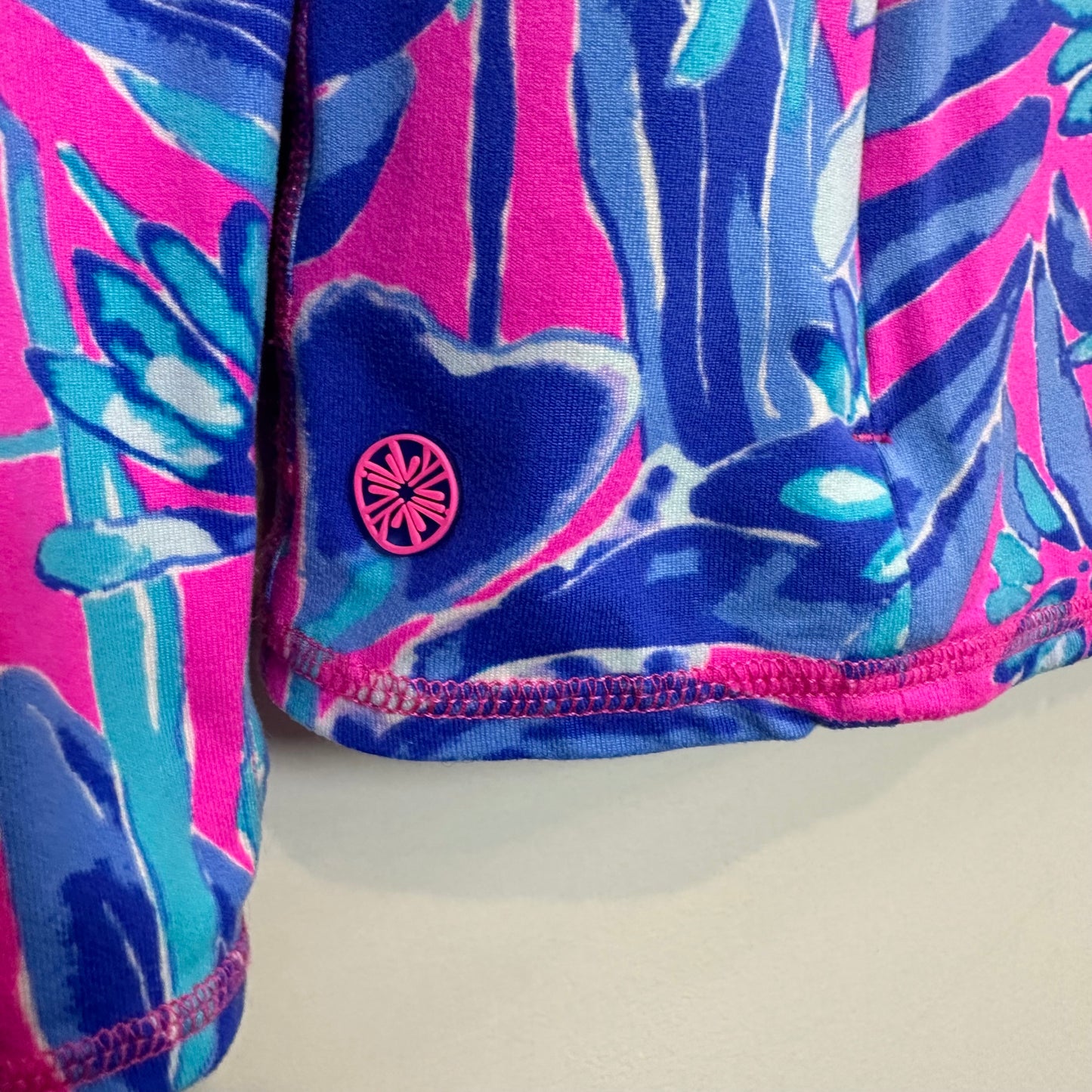 Lilly Pulitzer Luxletic Serena Jacket Pink Blue Palm Floral Print XS