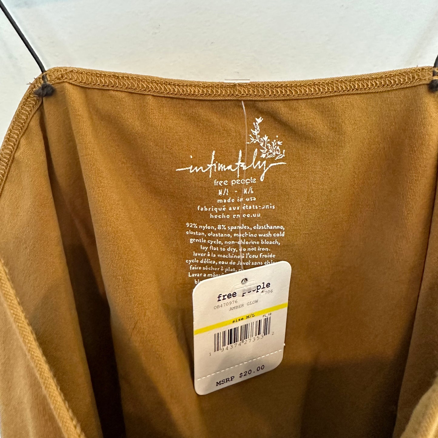 New With Tags Free People Skinny Strap Brami in Amber Glow M/L