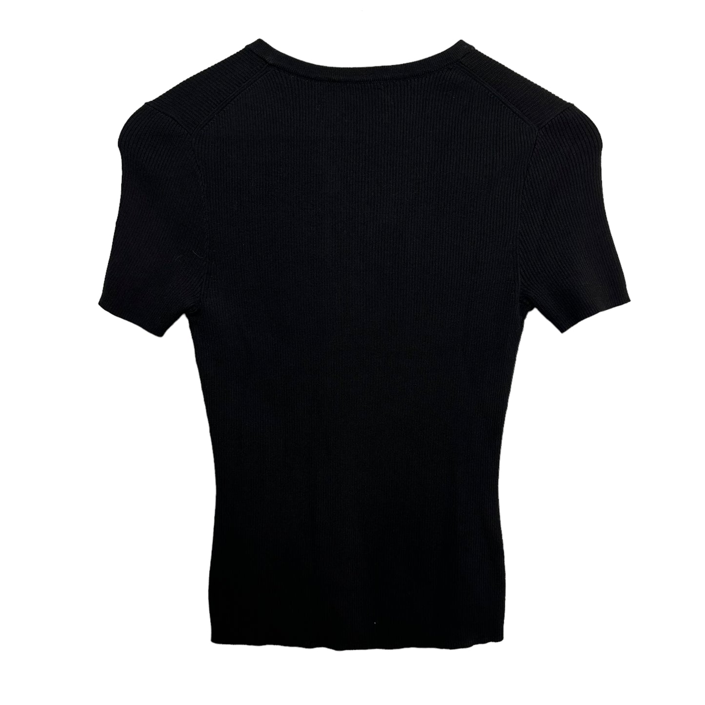 Nili Lotan Wells Lace Up Knitted Top Black Short Sleeve Sweater Ribbed XS