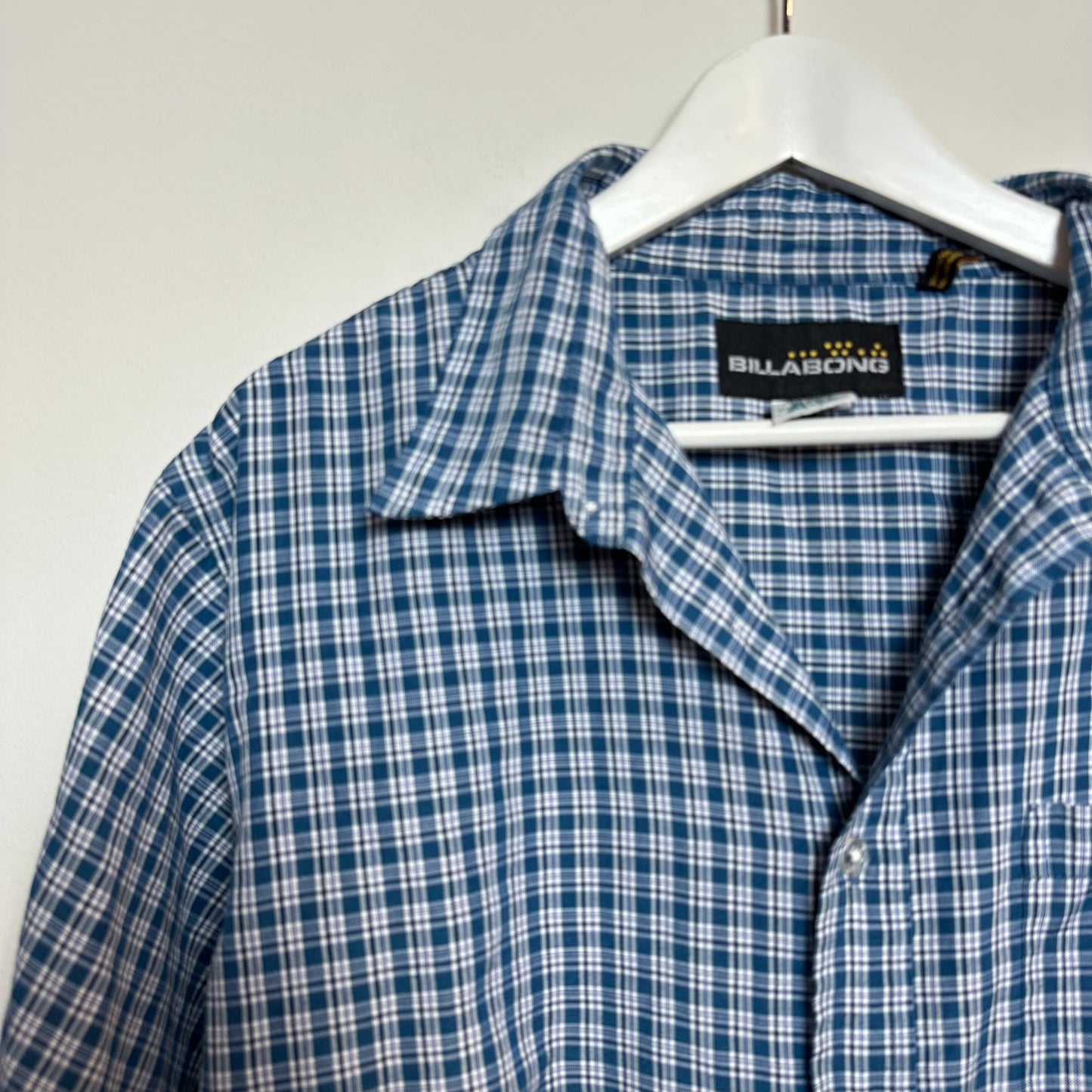 Vintage Billabong Plaid Short Sleeve Button Down Collared Shirt Blue Large