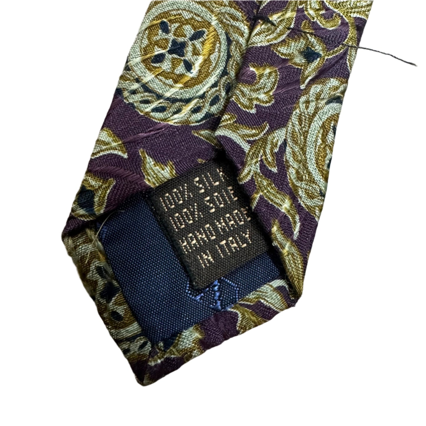 Vintage 80s Valentino Tie 100% silk Purple Green Paisley Floral