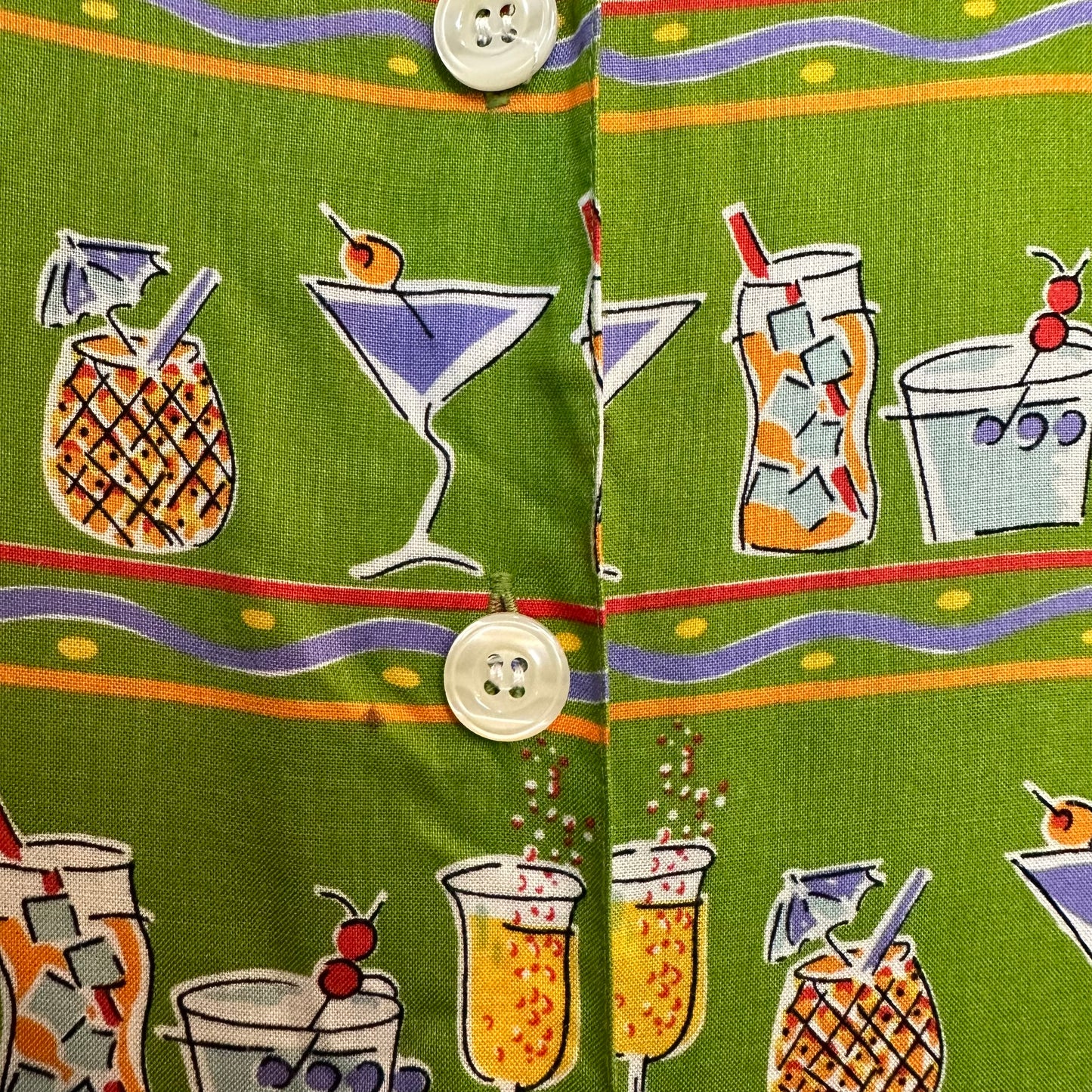 Vintage Weekend TraffiC Cocktail Print Dress Mini Short Sleeve Collared Shirt Dress Martini Large