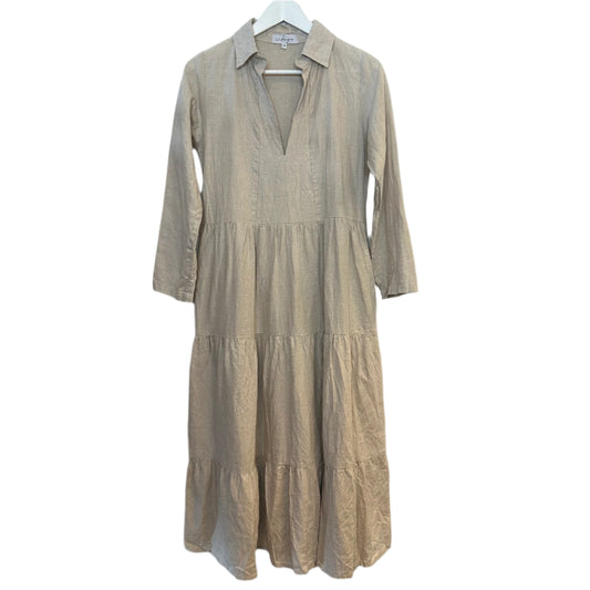 LJC Designs 100% Linen Jac Shirt Dress Midi Maxi Long Sleeves Beige XS
