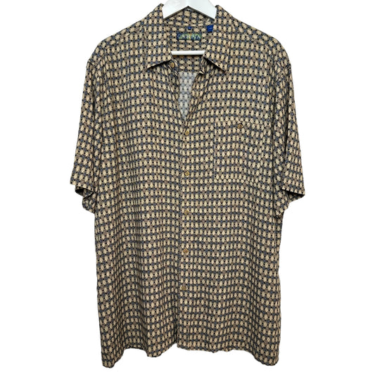 Retro Campia Geometric Patterned Short Sleeve Button Down Collared Shirt XL