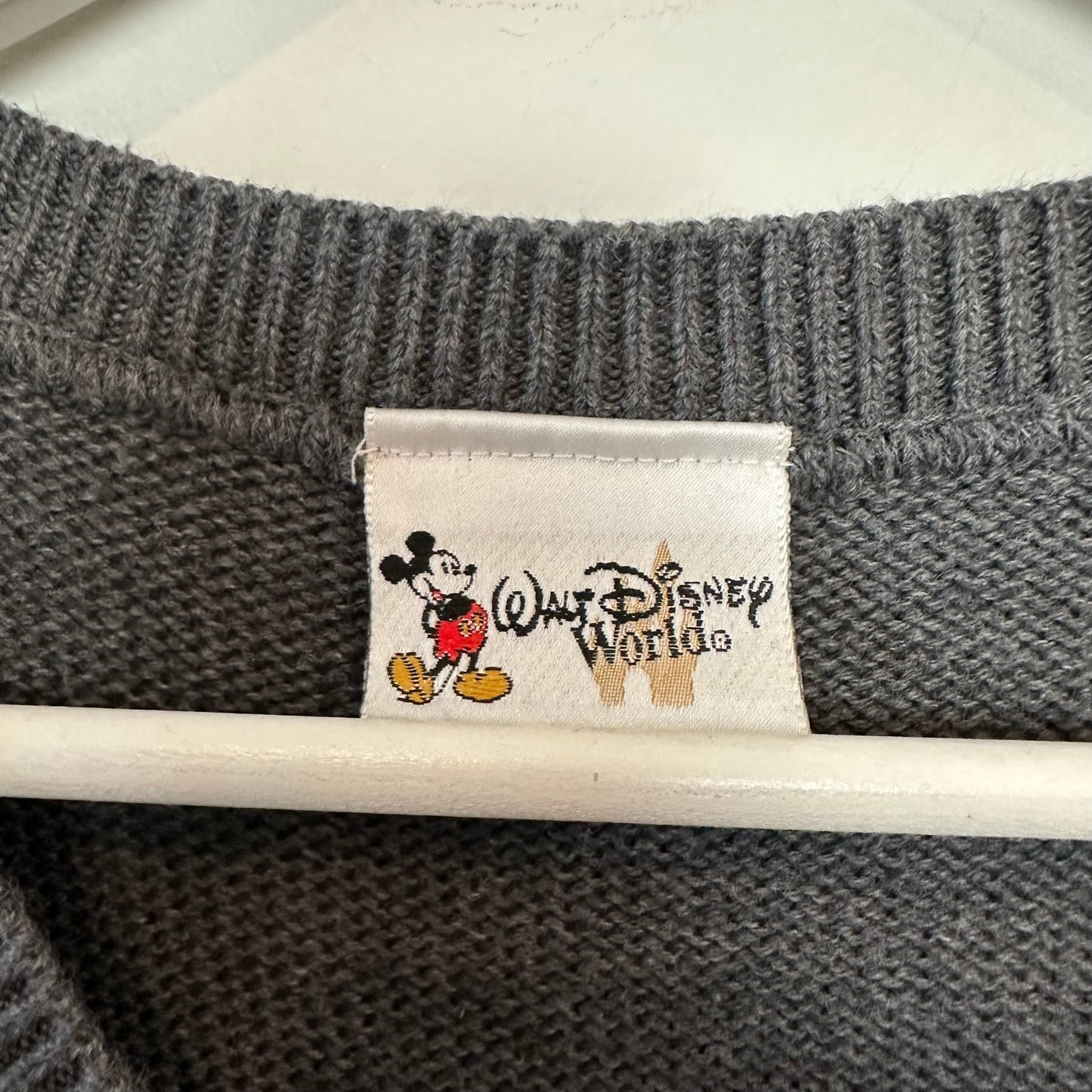 Vintage 90s Walt Disney World Sweater Vest Grey Mickey Mouse Cotton XL