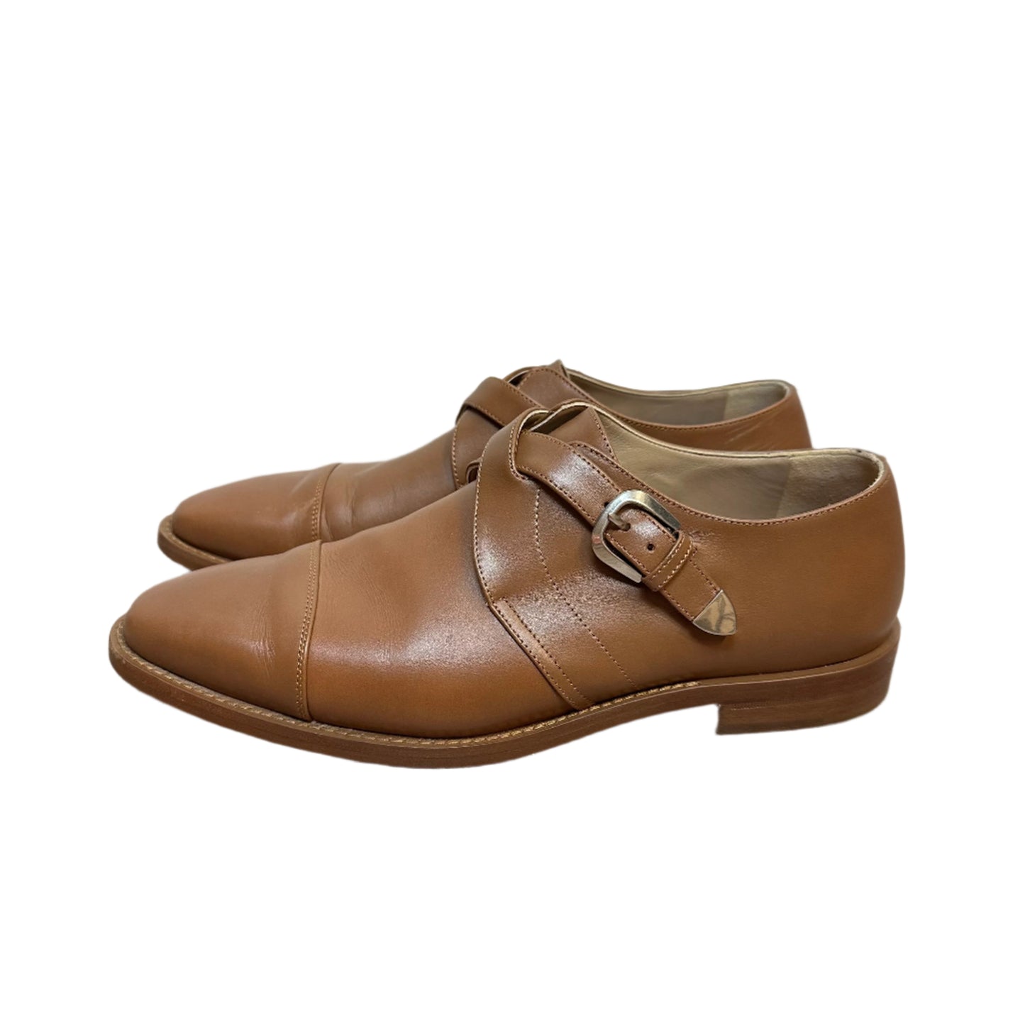 Michael Kors Collection Robbie Leather Monk Strap Oxford Shoes Brown Leather 38