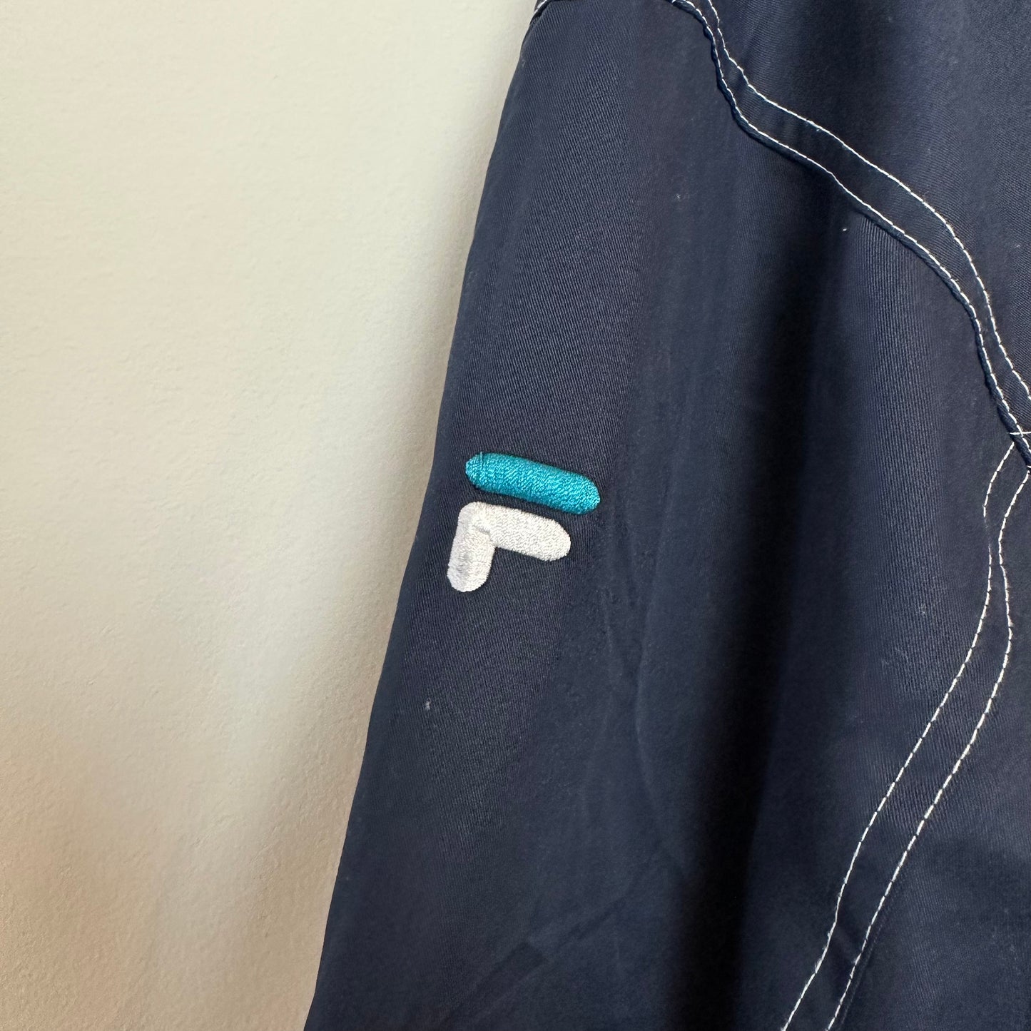 Vintage 90s Fila Jacket Zip Up Wind Breaker Cropped Boxy Navy Blue Collared XL