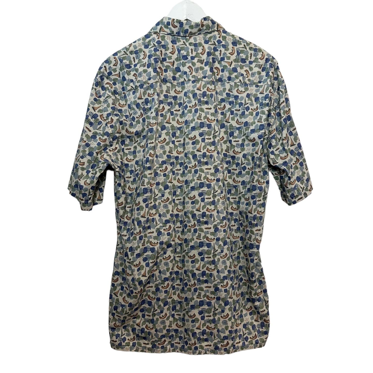 Vintage 90s Burma Bibas Patterned Shirt Short Sleeve Button Down Boating Print Medium
