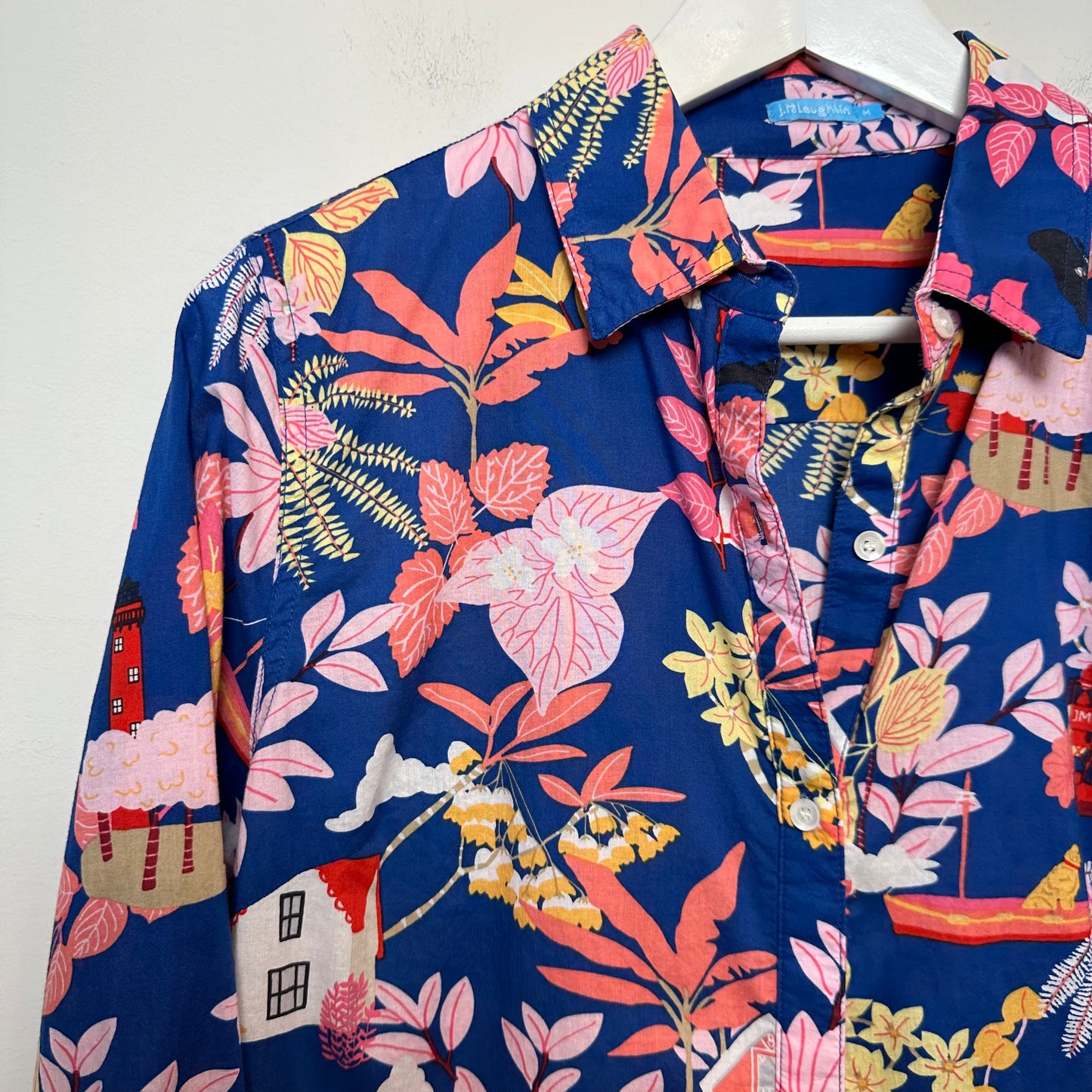 J. McLaughlin Lois Shirt Along the Coast Button Up Collared Cotton Medium