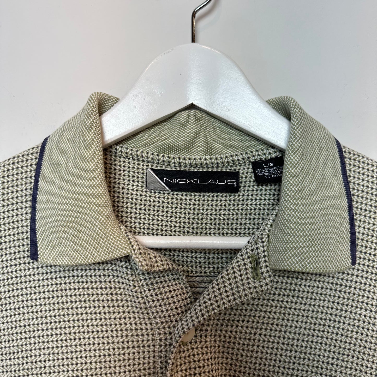 Retro 90s Style Nicklaus Geometric Patterned Golf Polo Green Black Cotton Large