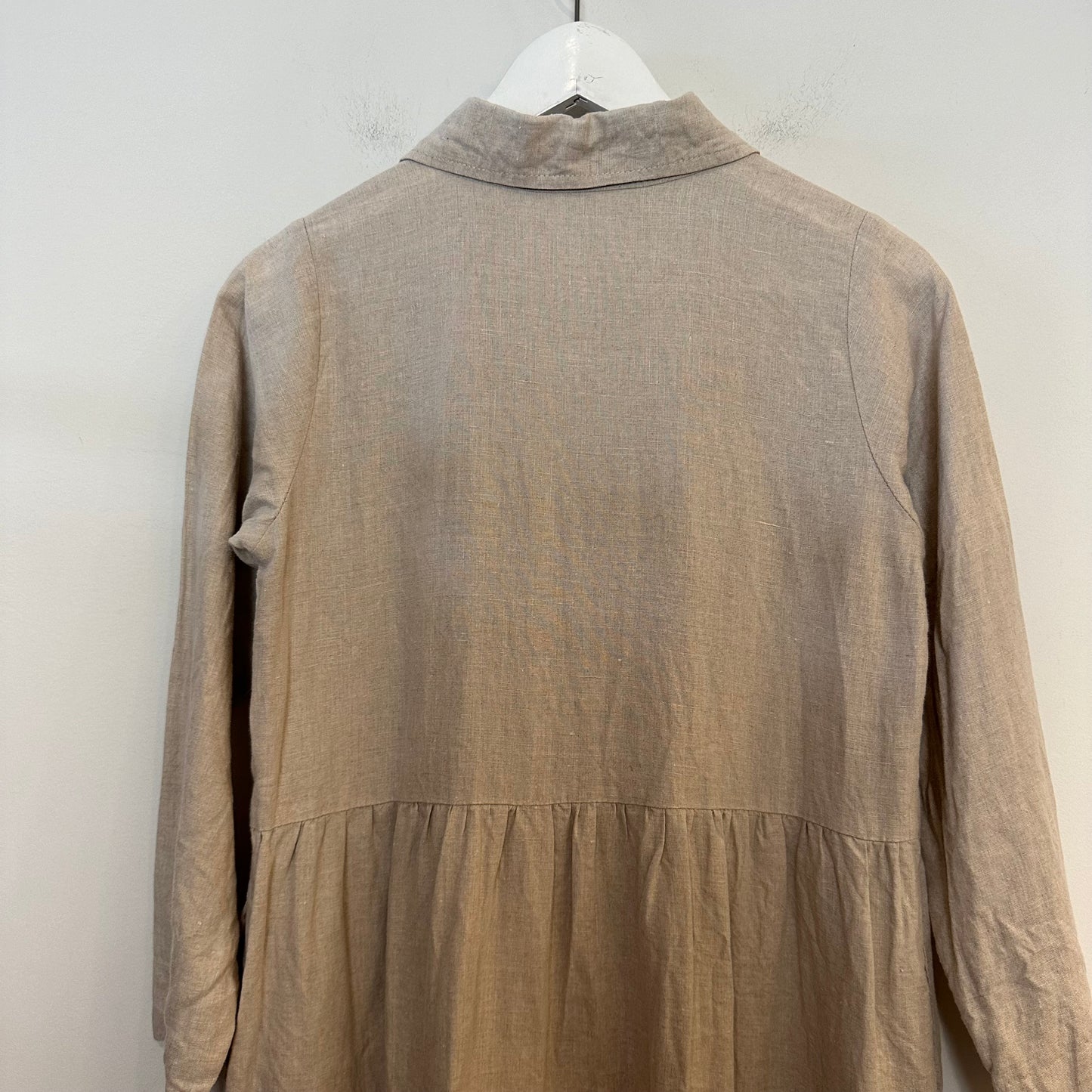 LJC Designs 100% Linen Jac Shirt Dress Midi Maxi Long Sleeves Beige XS