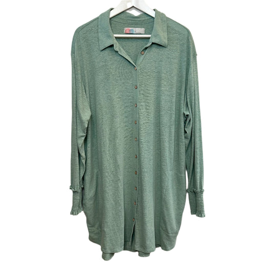 Free People Beach Promenade Mini Dress Green Seaglass Long Sleeve Button Down Large