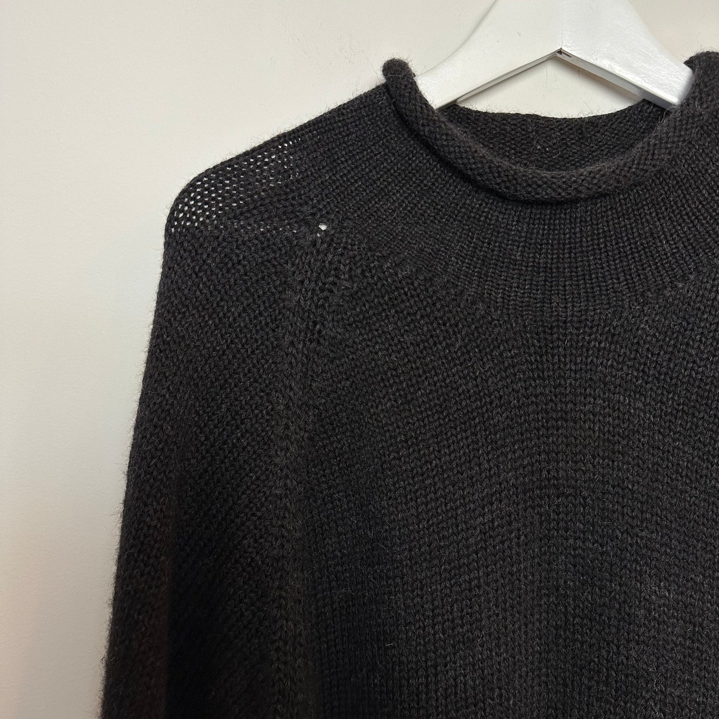 Vintage J. Crew Wool Rollneck Sweater Chunky Knit Black Charcoal Gray Large