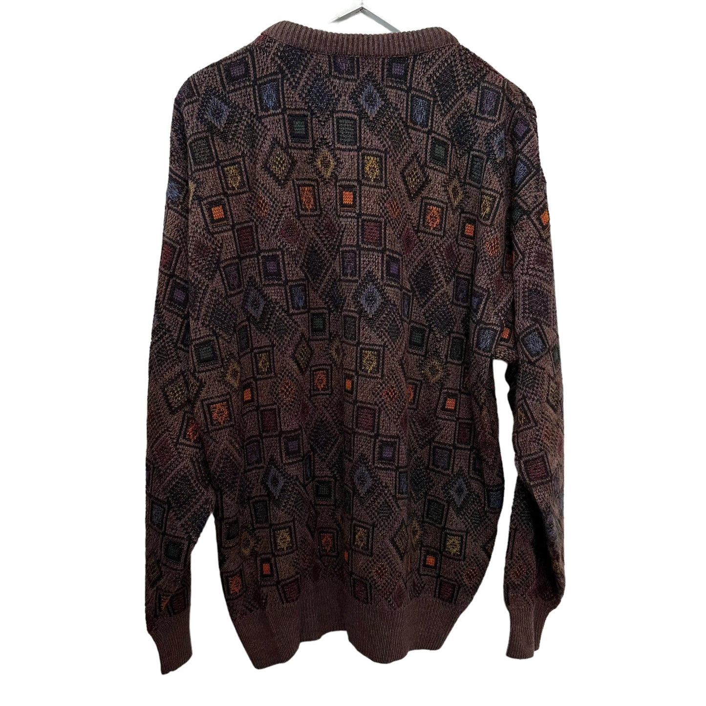 Vintage 90s Jantzen Chunky Knit Grandpa Sweater Geometric Brown Colorful Large