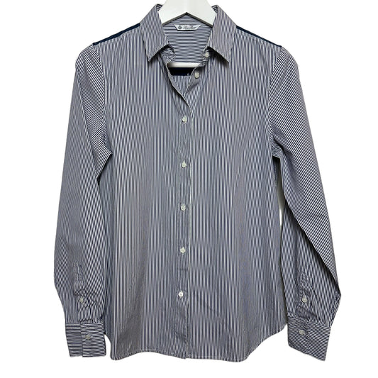 Loro Piana Button Up Shirt Collared Long Sleeve Striped Navy Blue and white Cotton Silk