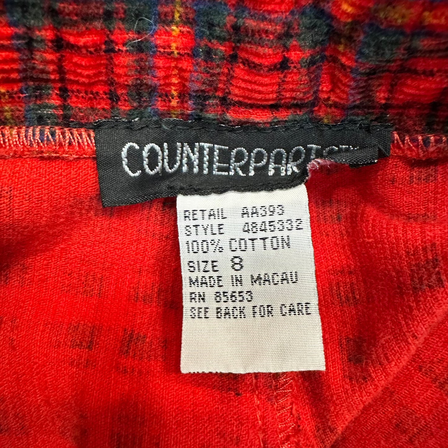 Vintage 80s Counterparts Red Plaid Corduroy Shorts High Rise Long Trouser 8