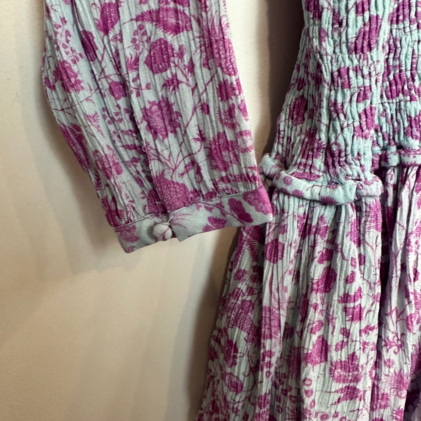Hemant & Nandita Layla Smocked Waist Mini Dress Purple Sequins Long Sleeve XS