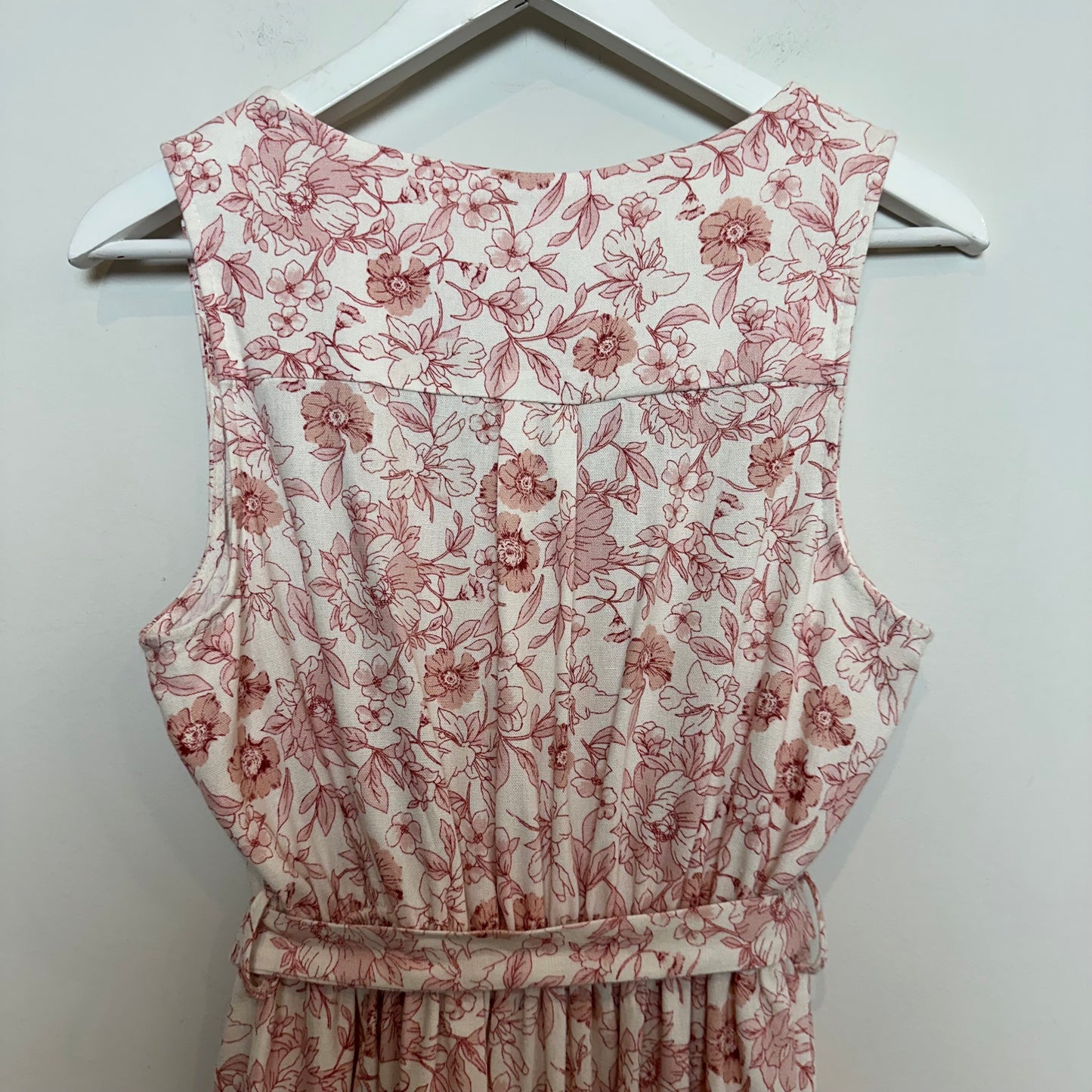 Monteau Linen Blend Midi Dress Red Cream Floral Medium
