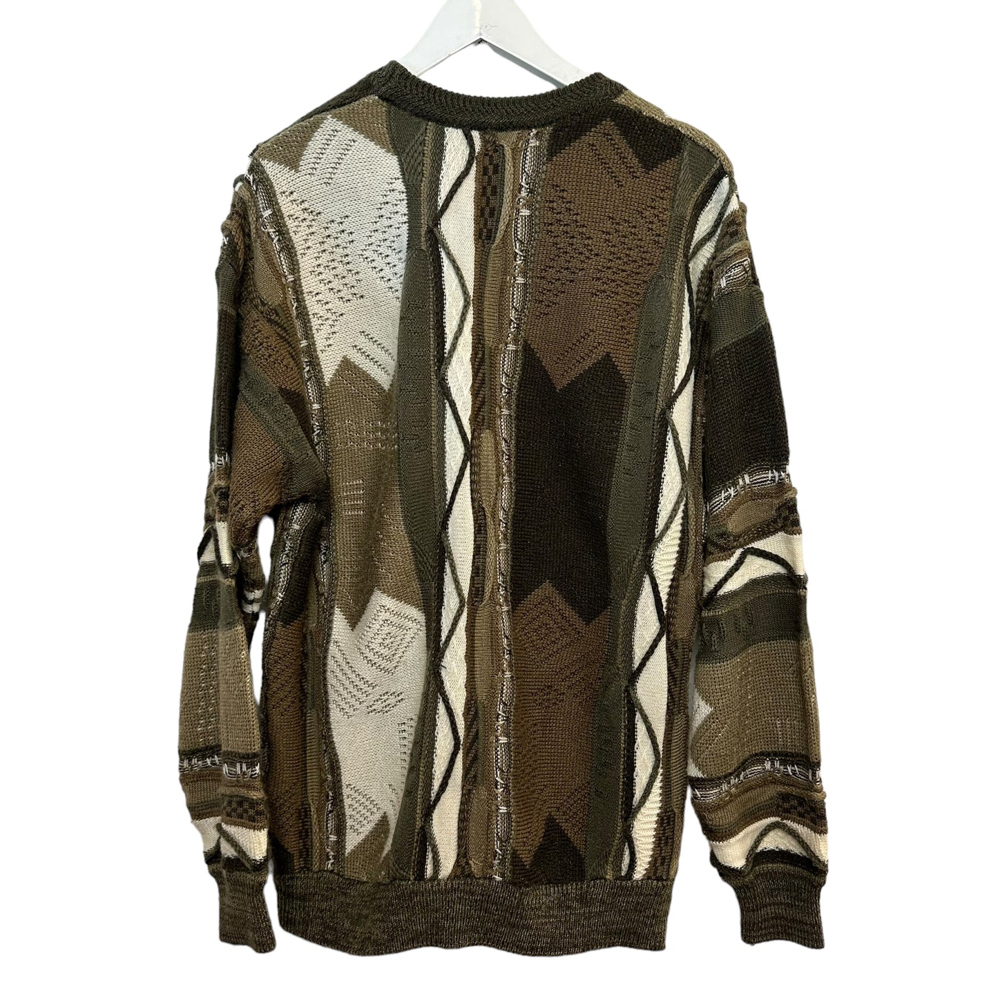 Vintage 90s Le Tigre Sweater Coogi Style Neutral Geometric Acrylic Crewneck Large