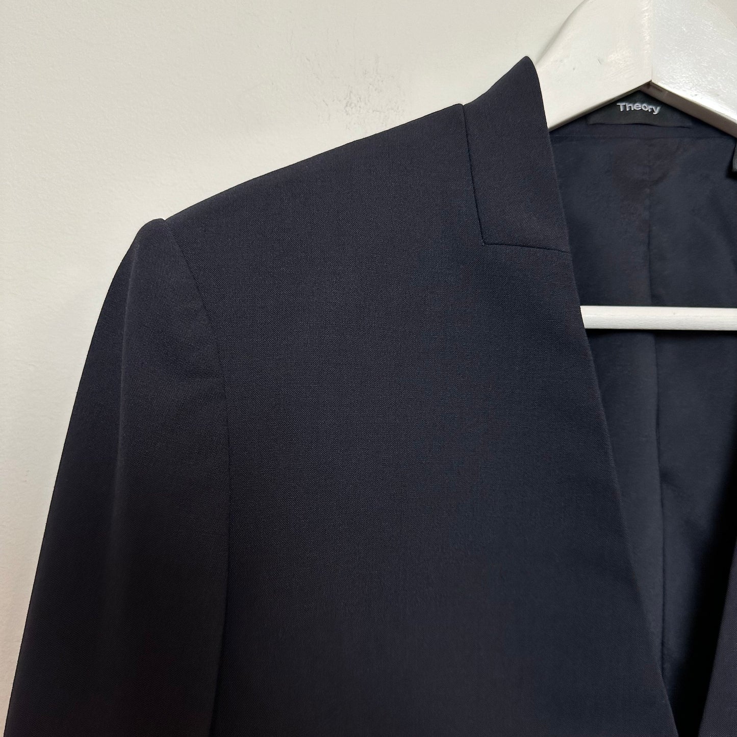 Theory Lanai Open Blazer Sevona Stretch Wool Dark Navy Blue 12