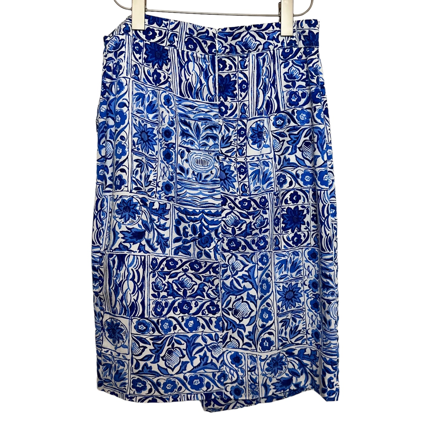 Ann Taylor Tile Wrap Pencil Skirt Blue White Midi 2 Petite