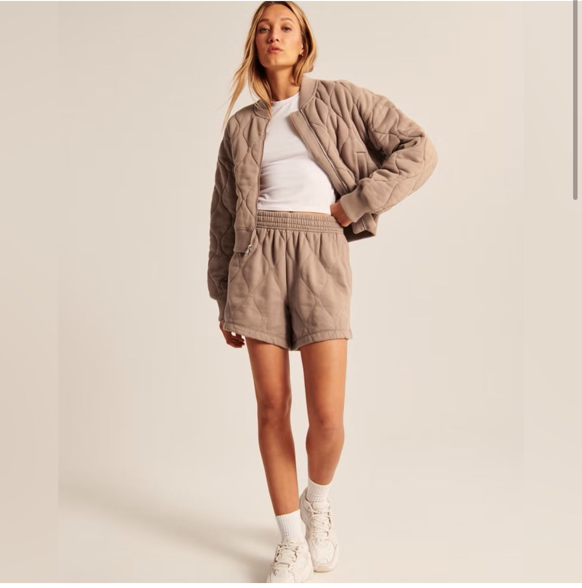 Abercrombie & Fitch High Rise Quilted Lounge Shorts Sweat Brown Tan Large