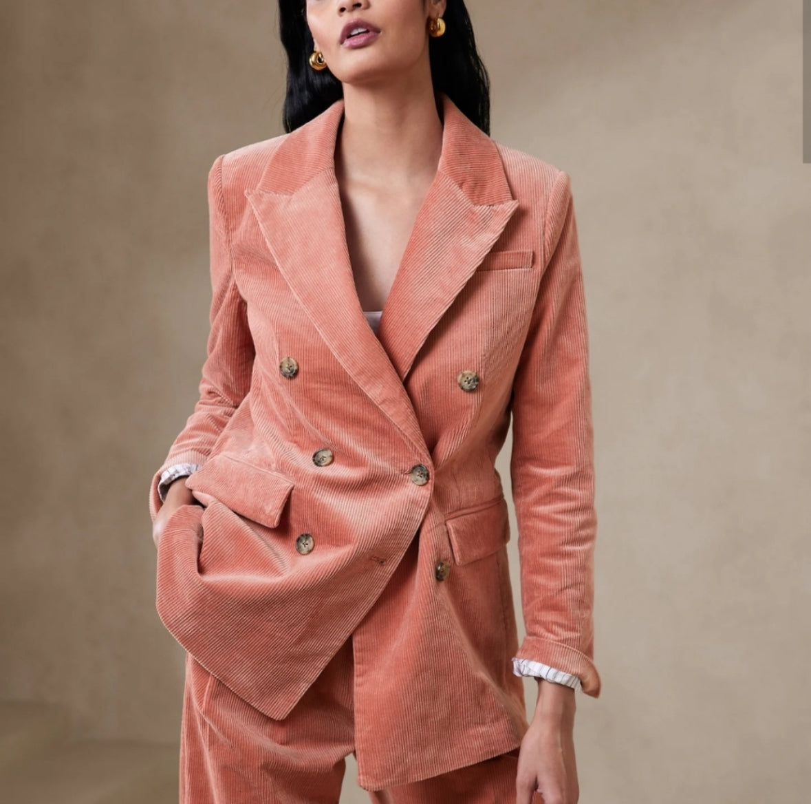 Banana Republic Rivoli Oversized Corduroy Blazer Jacket Pink Double Breasted 6