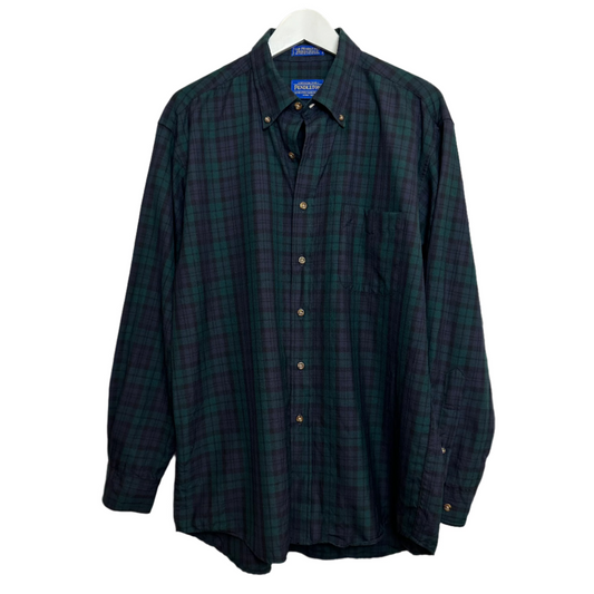 Pendleton Blackwatch Tartan Plaid Wool Shirt Button Down Collared Sir Pendleton Large