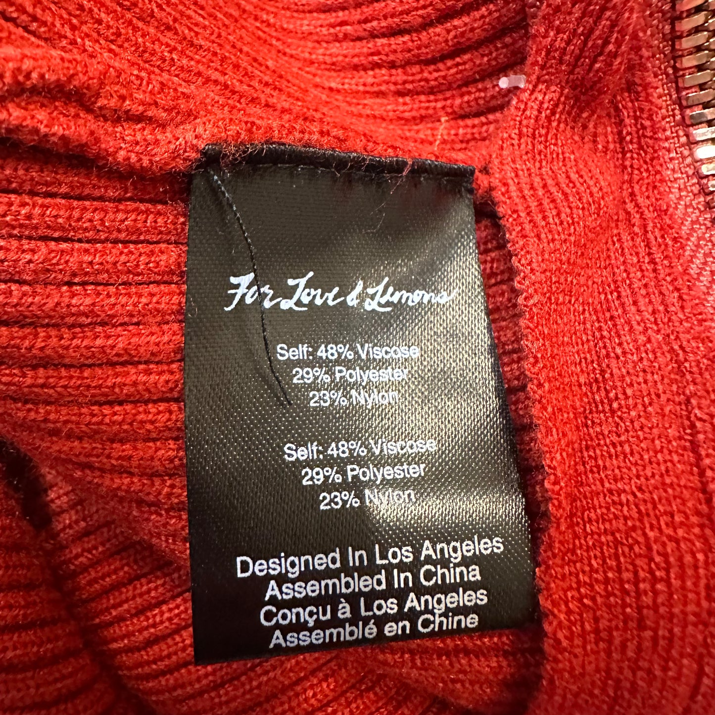 New with Tags For Love and Lemons Annie Zipper Sweater Ribbed Knit Small