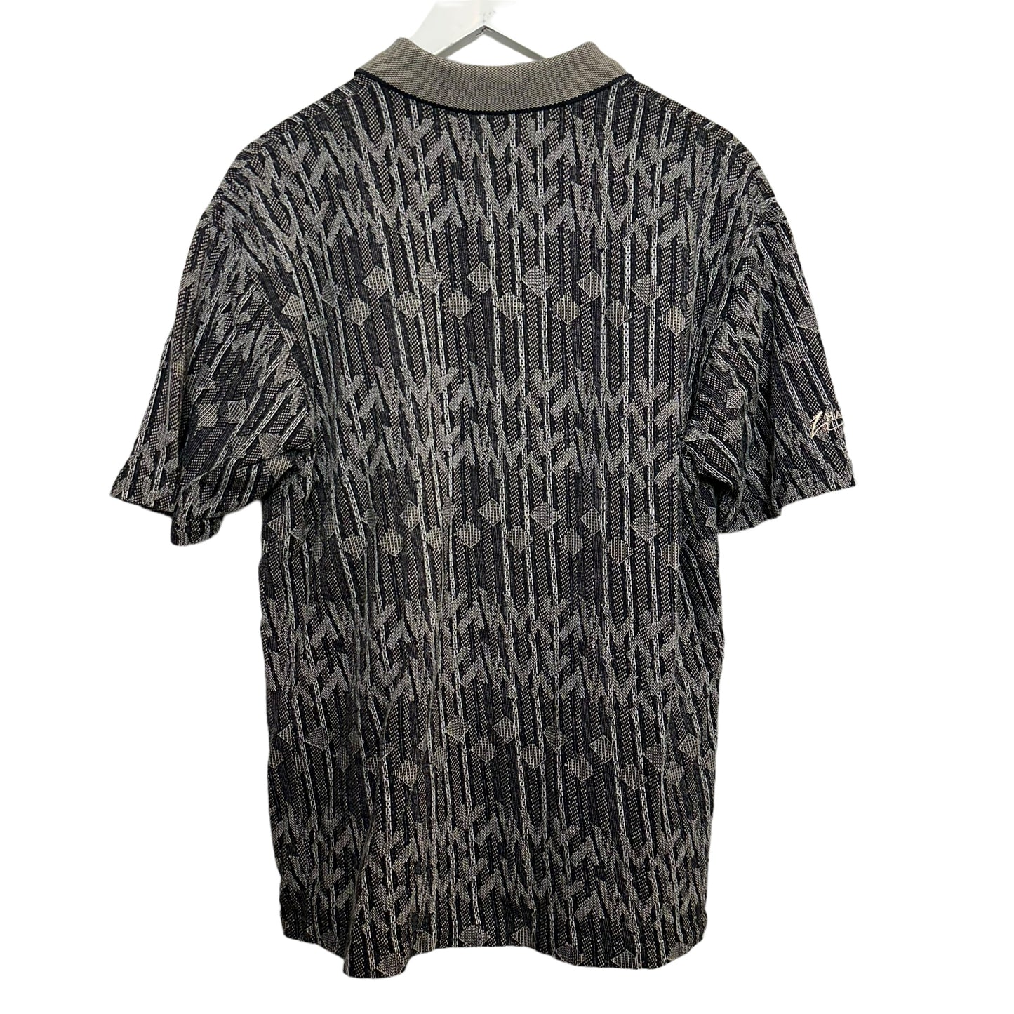 Vintage 90s Haley Polo Shirt Golf Geometric Patterned Black Collared Medium