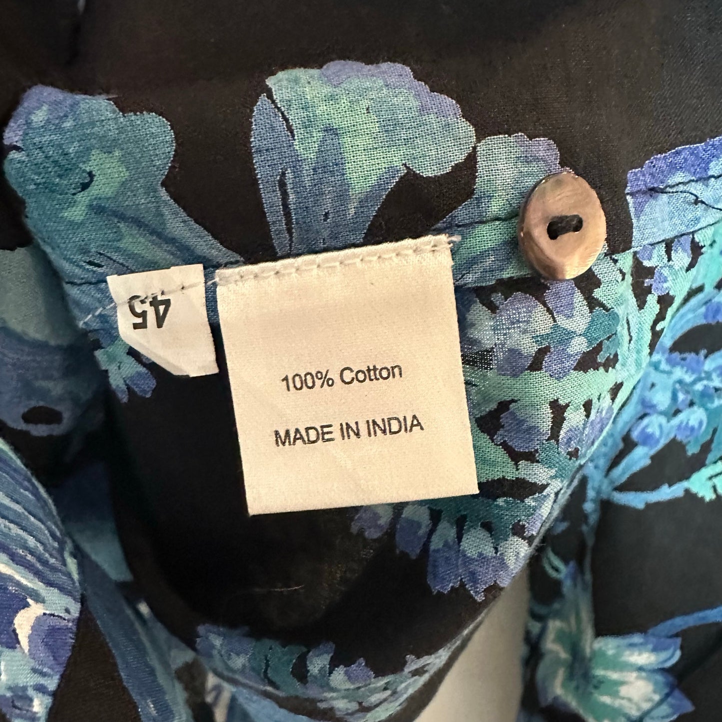 Banjanan Ella Shirt Woden Hedgerow Floral Bird Blouse Long Sleeve Blue Medium
