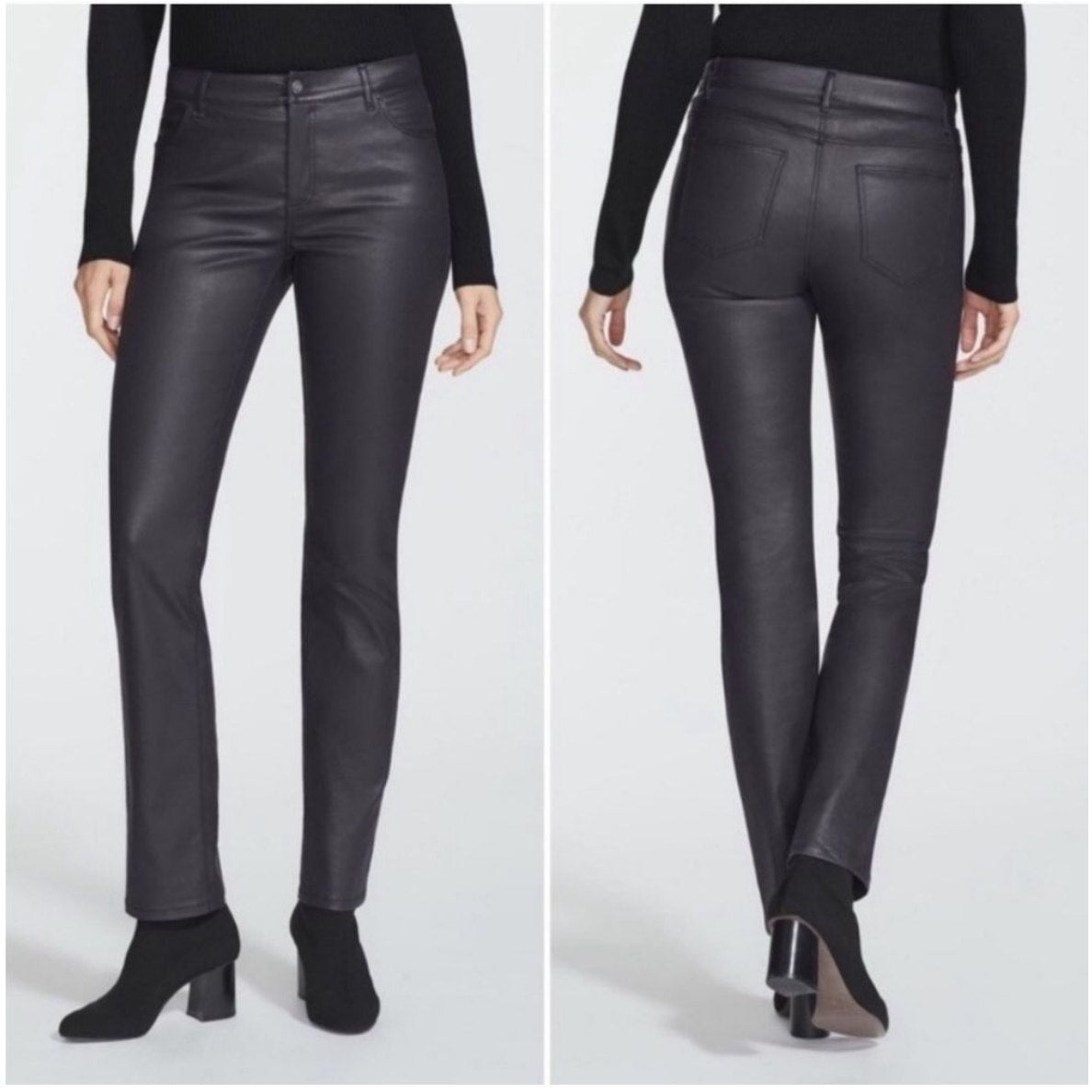 Lafayette 148 Thompson Waxed Denim Coated Jeans Slim Mid Rise Gray 4