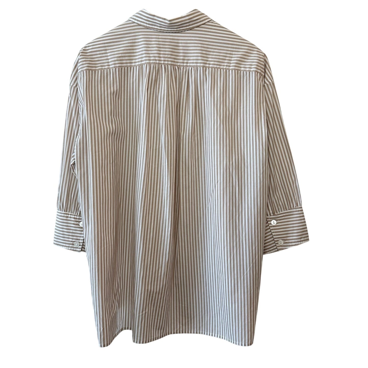Tuckernuck Button Down Shirt Striped Beige White Cotton Adair Oversized Medium
