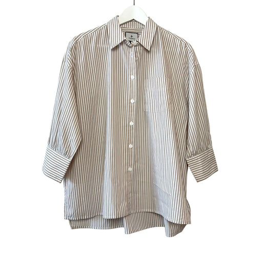 Tuckernuck Button Down Shirt Striped Beige White Cotton Adair Oversized Medium