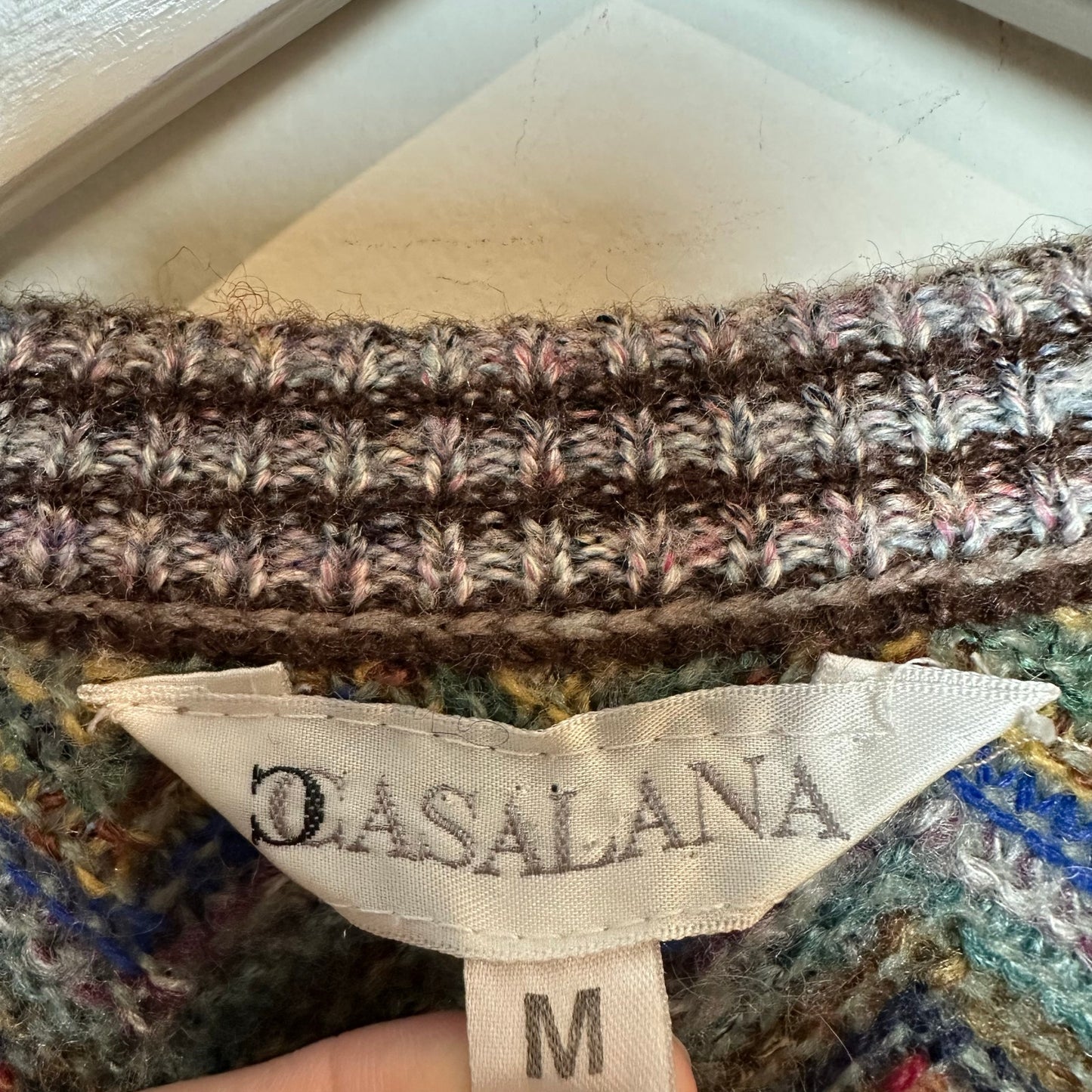 Vintage 90s Casalana Grandpa Sweater Chunky Knit Rainbow Chevron V Neck Medium