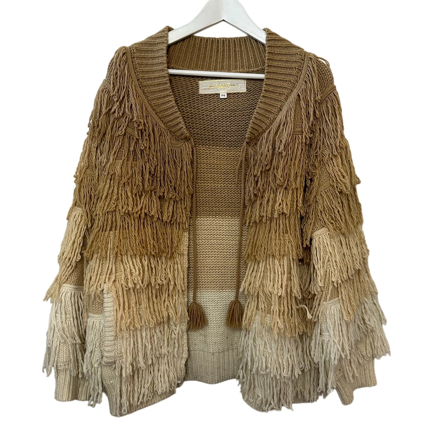 Jen's Pirate Booty Berber Fringe Cardigan Sweater Bomber Jacket Boho Small