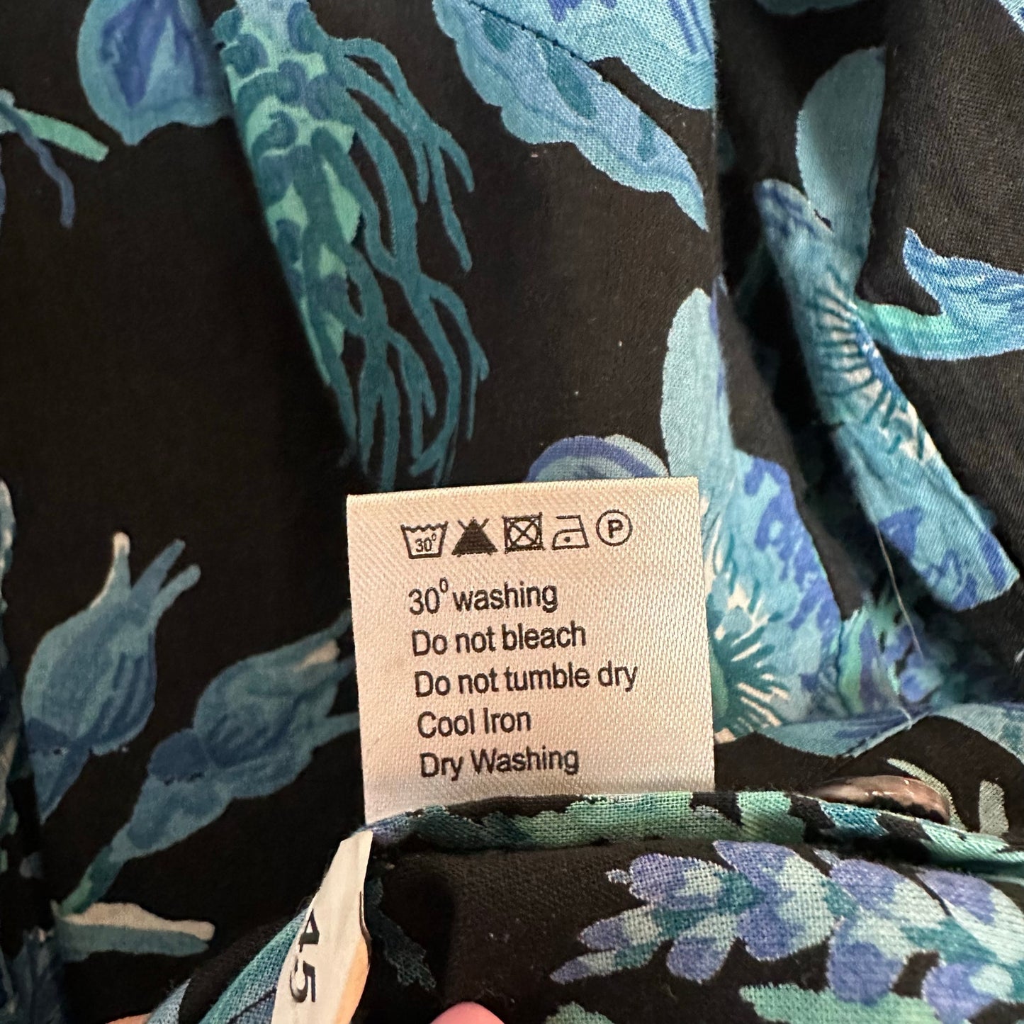 Banjanan Ella Shirt Woden Hedgerow Floral Bird Blouse Long Sleeve Blue Medium