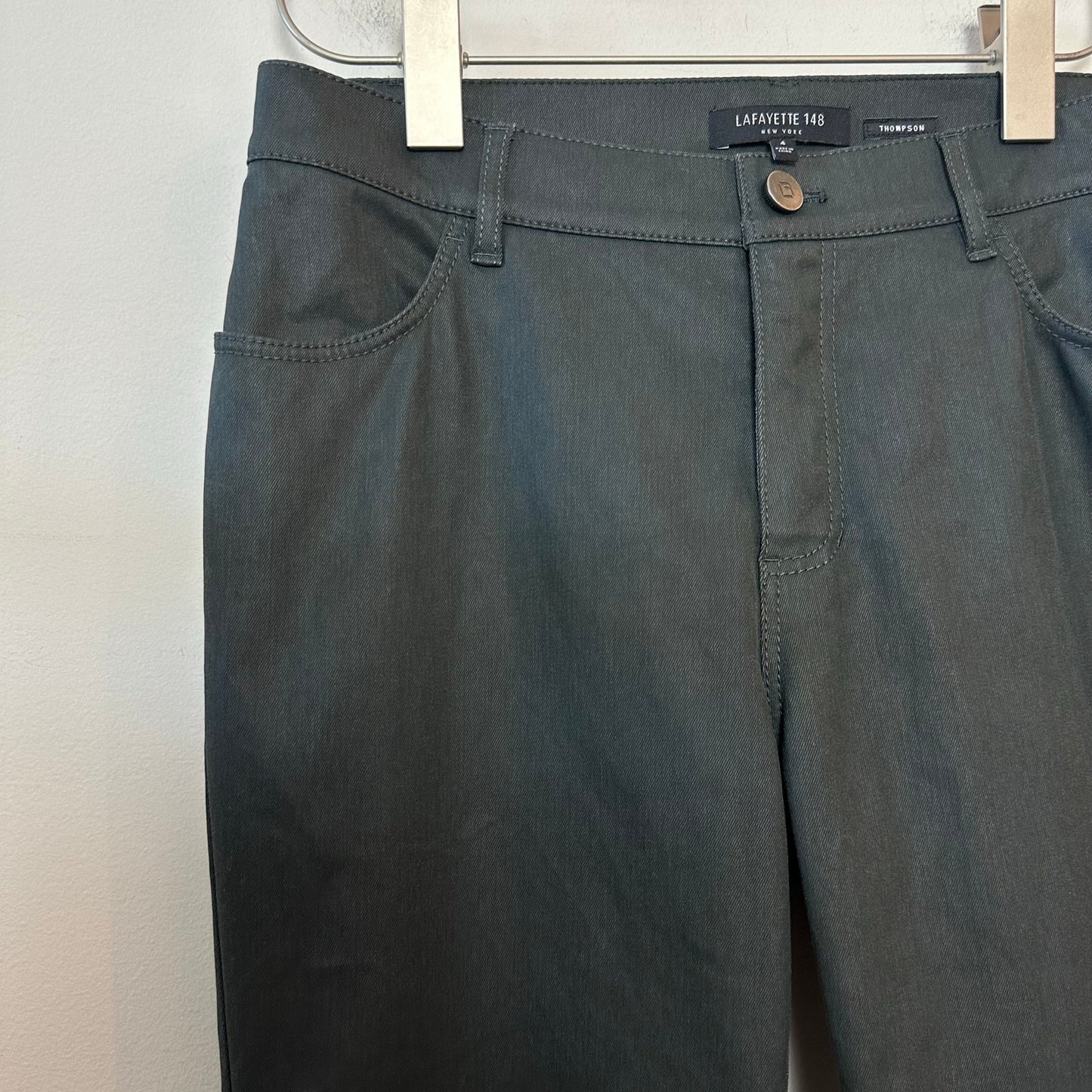 Lafayette 148 Thompson Waxed Denim Coated Jeans Slim Mid Rise Gray 4