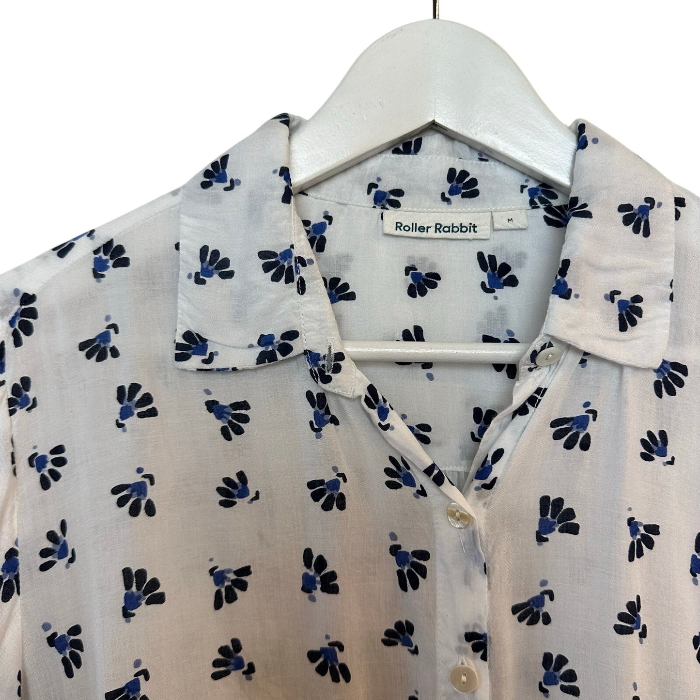 Roller Rabbit Caleb Top Blue Marble White Long Sleeve Collared Button Medium