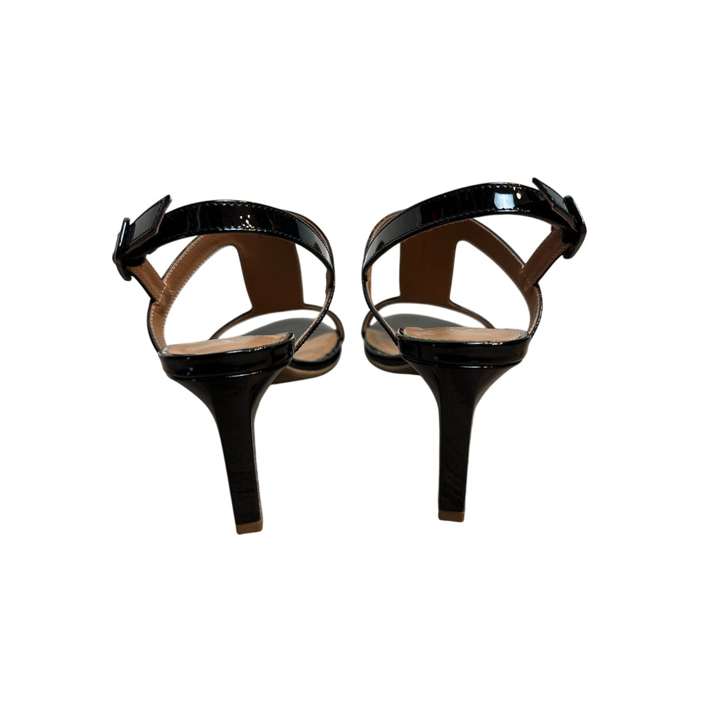 Aquatalia Rosetta Patent Leather Sandal Heels Black Slingback Kitten Heel 8