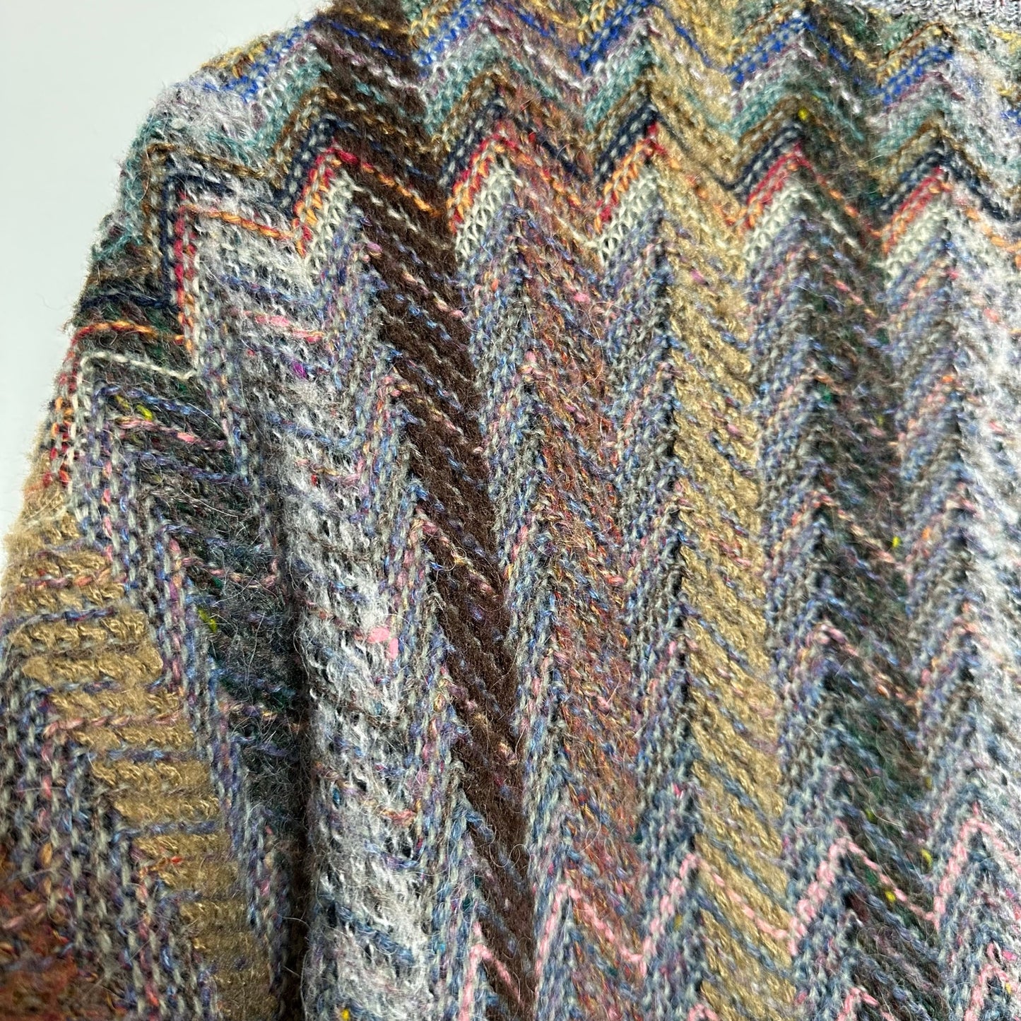 Vintage 90s Casalana Grandpa Sweater Chunky Knit Rainbow Chevron V Neck Medium