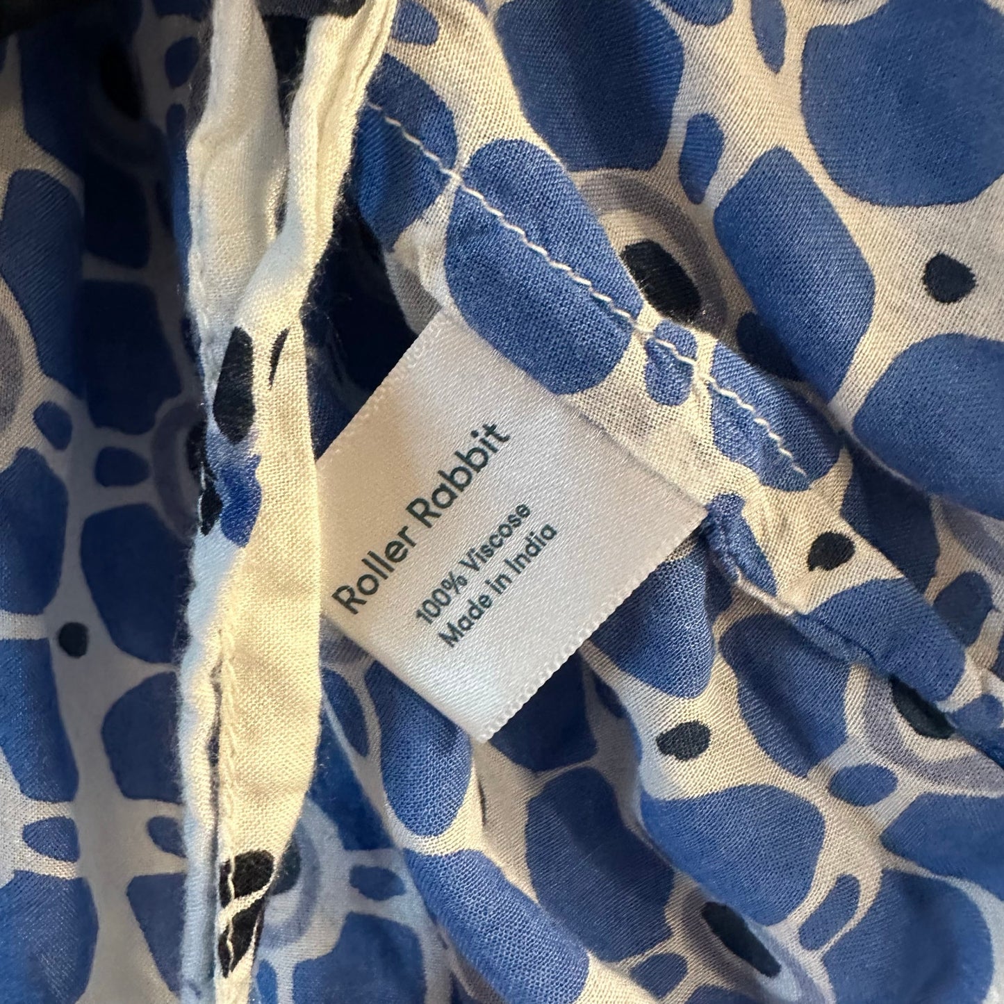 Roller Rabbit Caleb Top Blue Marble White Long Sleeve Collared Button Medium