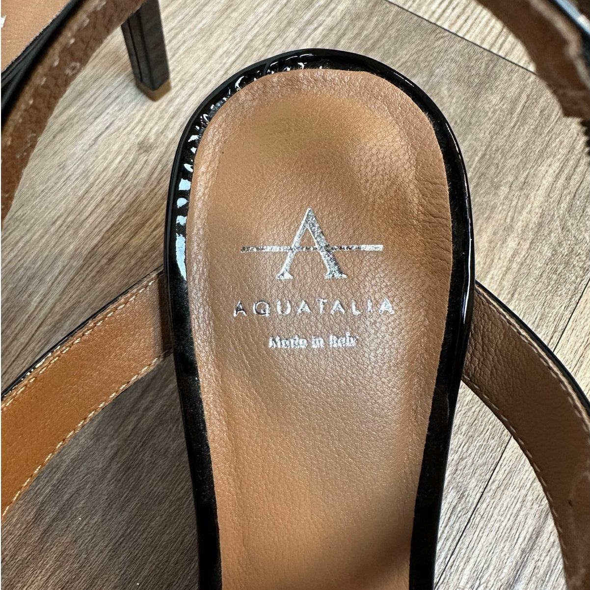Aquatalia Rosetta Patent Leather Sandal Heels Black Slingback Kitten Heel 8