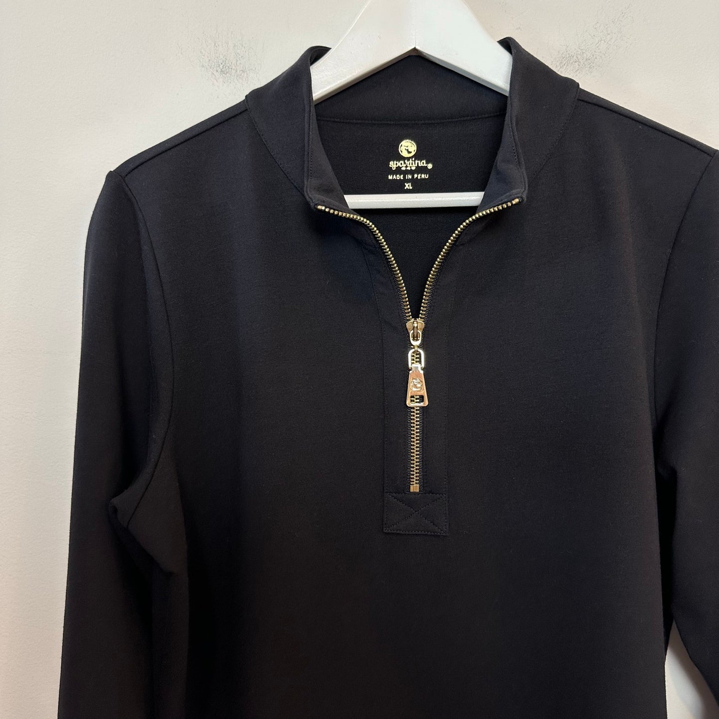 Spartina 449 Nora Half-Zip Dress Black A Line Pullover Stand Collar XL