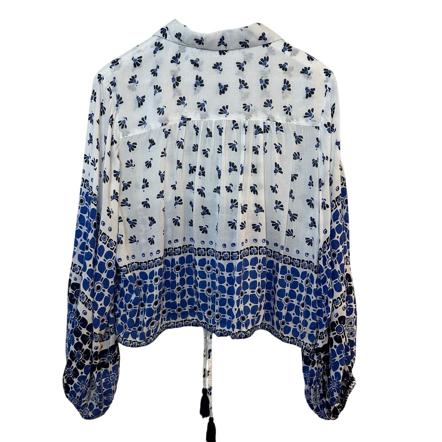 Roller Rabbit Caleb Top Blue Marble White Long Sleeve Collared Button Medium