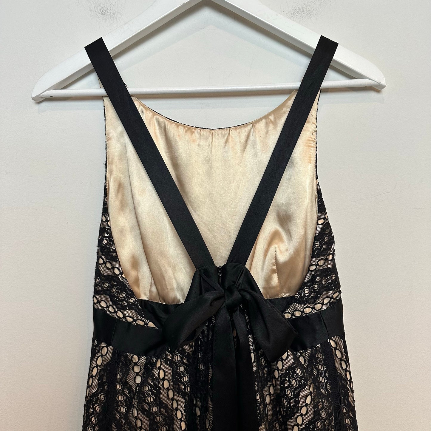 Vintage Y2K Milly Black Lace Midi Dress Silk Cocktail Backless Sleeveless Bow 8