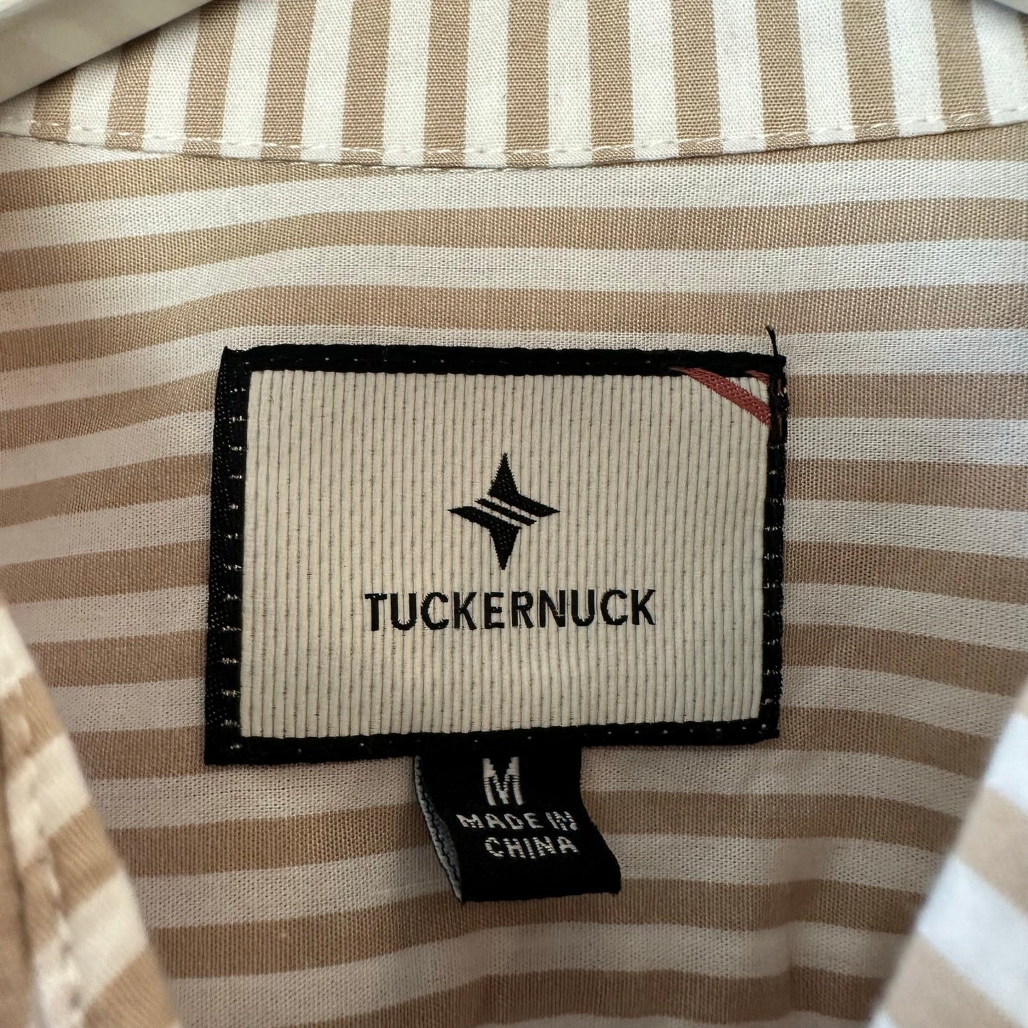 Tuckernuck Button Down Shirt Striped Beige White Cotton Adair Oversized Medium