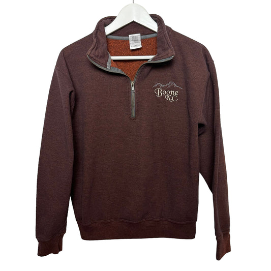 Boone, NC Pullover Sweatshirt Brown Half Zip Small