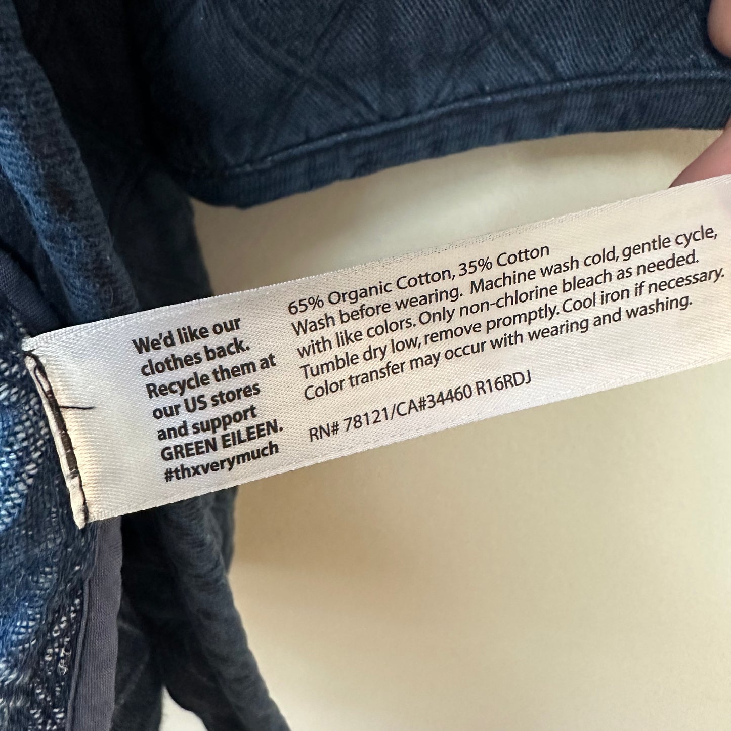 Eileen Fisher Open Front Quilted Jacket Blue Organic Cotton Small